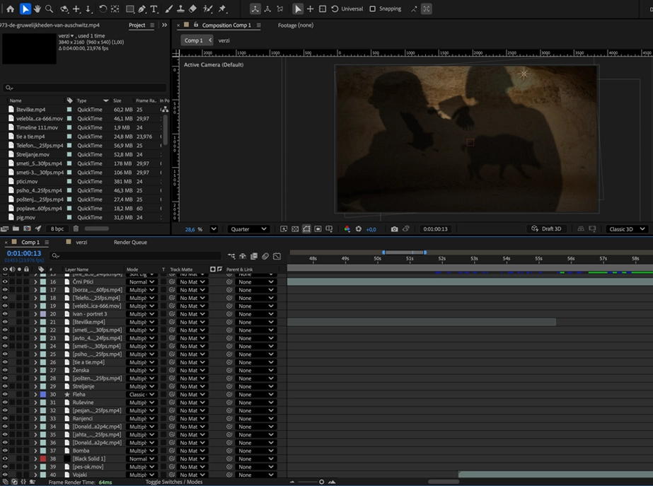 Projekt Kaj bi ti govoril, Ivan odprt v programu Adobe After Effects